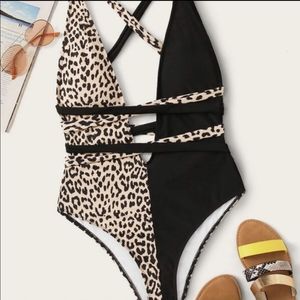 Leopard Deep V Wrap Monokini Swimsuit